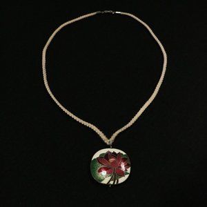 Cloisonné Enamel Red Flower Necklace VINTAGE